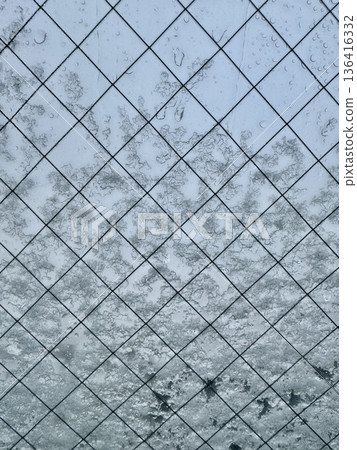 Stock Photo: Image of snow and water droplets on a window 136416332