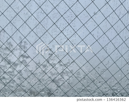 Stock Photo: Image of snow and water droplets on a window Stock Photo: Image of snow and water droplets on a window 136416362