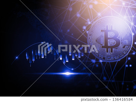 Modern way of exchange. Bitcoin is convenient payment in global economy market. Virtual digital currency and financial investment trade concept. Abstract cryptocurrency with gold bitcoin background. Modern way of exchange. Bitcoin is convenient payment in global economy market. Virtual digital currency and financial investment trade concept. Abstract cryptocurrency with gold bitcoin background. 136416584