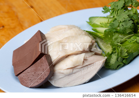 Thai Hainanese Chicken Rice with Crispy Chicken and Dipping Sauce 136416654