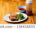 Thai Hainanese Chicken Rice with Crispy Chicken and Dipping Sauce 136416655