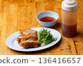 Thai Hainanese Chicken Rice with Crispy Chicken and Dipping Sauce 136416657