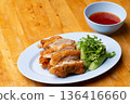 Thai Hainanese Chicken Rice with Crispy Chicken and Dipping Sauce 136416660