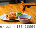 Thai Hainanese Chicken Rice with Crispy Chicken and Dipping Sauce 136416664