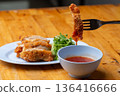 Thai Hainanese Chicken Rice with Crispy Chicken and Dipping Sauce 136416666
