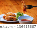 Thai Hainanese Chicken Rice with Crispy Chicken and Dipping Sauce 136416667