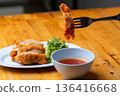 Thai Hainanese Chicken Rice with Crispy Chicken and Dipping Sauce 136416668