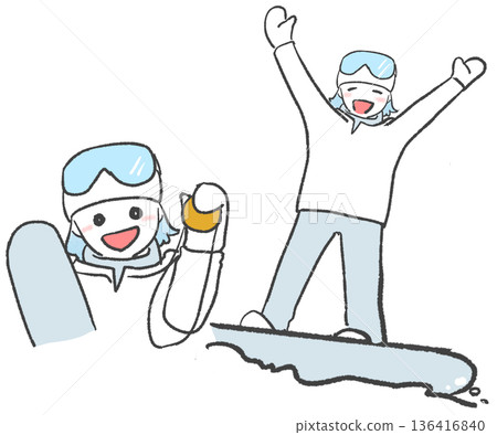 一名單板滑雪運動員慶祝贏得比賽 136416840