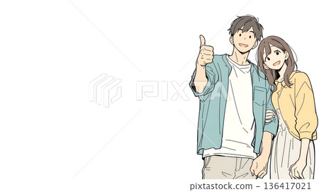 Smiling young couple giving a good sign 136417021