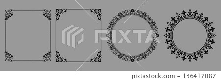 Set of decorative frames Elegant vector element for design in Eastern style, place for text. Floral black and gray frames. Lace illustration for invitations and greeting cards Set of decorative frames Elegant vector element for design in Eastern style, place for text. Floral black and gray frames. Lace illustration for invitations and greeting cards 136417087