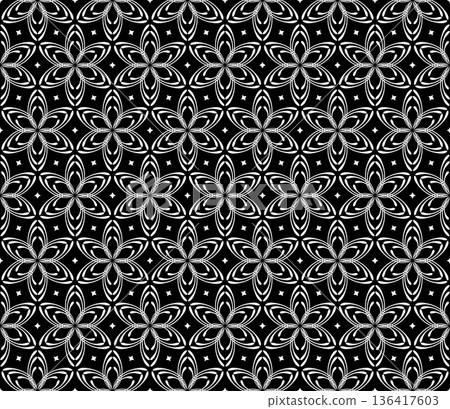 Flower geometric pattern. Seamless vector background. White and black ornament. 136417603