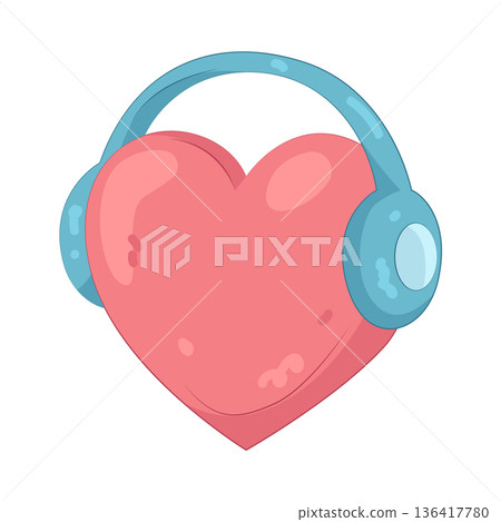 Illustration of heart wearing headphones Illustration of heart wearing headphones 136417780