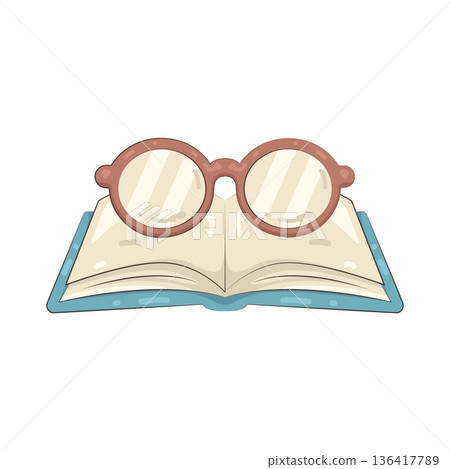 Illustration of open book with reading glasses Illustration of open book with reading glasses 136417789