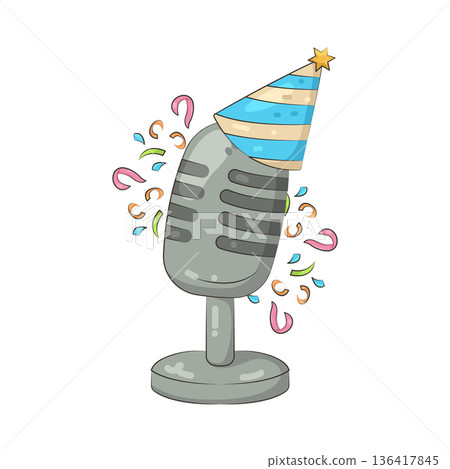 Illustration of microphone with party hat 136417845
