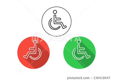 Wheelchair Accessibility Icons in Circles Black, Red, and Green Symbols for Inclusion 136418047