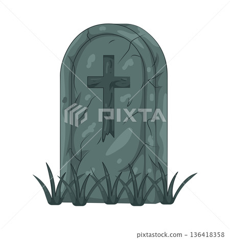 Illustration of gravestone with a cross 136418358