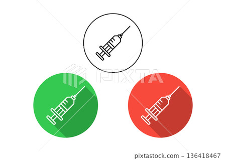Syringe Icon In Green And Red Circles With Shadow, Medical Vaccination Concept 136418467