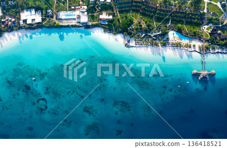 The beautiful tropical Island of Zanzibar aerial view. sea in Zanzibar beach, Tanzania. 136418521
