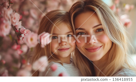 Happy mom with baby. woman holding a girl 136418955