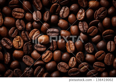 Coffee Beans Closeup On Background. Roasted coffee beans 136419002