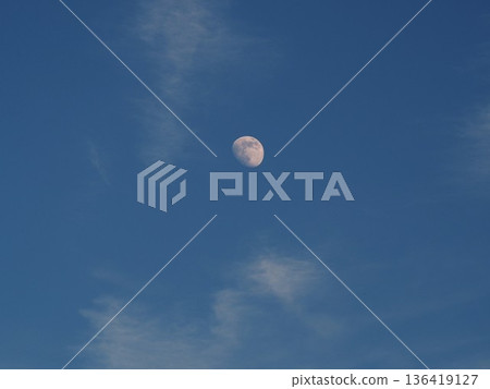 Blue sky, white clouds and white moon Blue sky, white clouds and white moon 136419127
