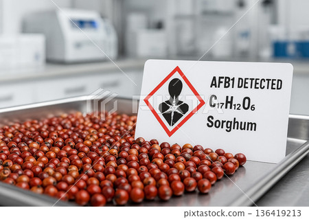 AFB1 Detected in Sorghum Grains a Mycotoxicology Analysis for Food Toxicology showing a GHS08 Health Hazard Warning for a Contaminated Cereal Lot in a Laboratory Setting 136419213