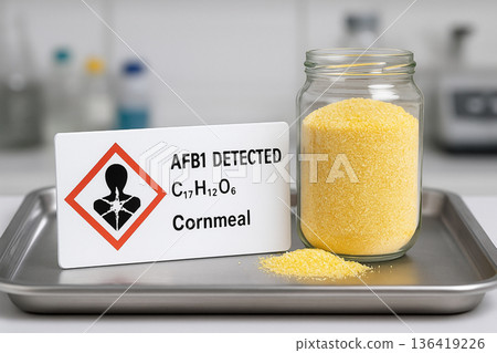 AFB1 Detected in Cornmeal a Food Toxicology Study of Mycotoxin Hazard in a Milled Cereal Product with a GHS08 Health Risk Warning and Chemical Formula Identifier in a Laboratory 136419226