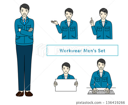 Pose set of men in work clothes, full body and upper body business material Pose set of men in work clothes, full body and upper body business material 136419266