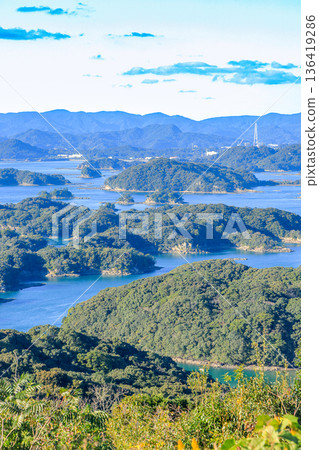 View of the Kujukushima Islands from Tenkaiho Observatory in Sasebo, Nagasaki Prefecture View of the Kujukushima Islands from Tenkaiho Observatory in Sasebo, Nagasaki Prefecture 136419286