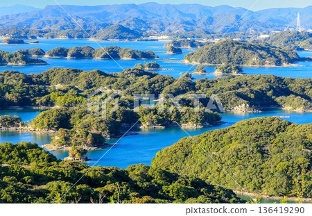View of the Kujukushima Islands from Tenkaiho Observatory in Sasebo, Nagasaki Prefecture 136419290