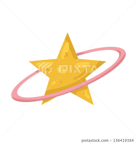 Illustration of star surrounded by a pink orbit ring Illustration of star surrounded by a pink orbit ring 136419384