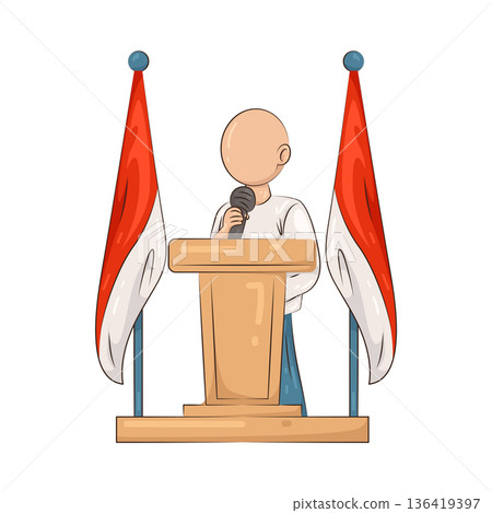 Illustration of man speaking at a pulpit with an Indonesian flag Illustration of man speaking at a pulpit with an Indonesian flag 136419397