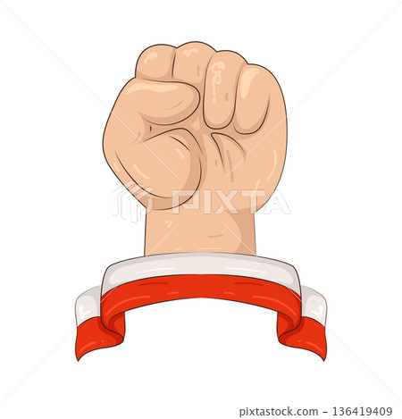 Illustration of raised fist with the Indonesian flag 136419409