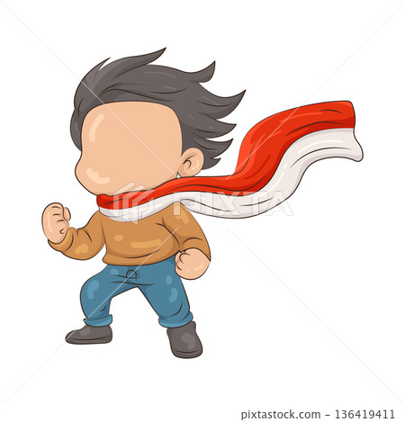 Illustration of boy wearing an Indonesian flag scarf Illustration of boy wearing an Indonesian flag scarf 136419411