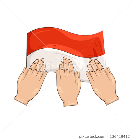 Illustration of Hands holding the Indonesian flag Illustration of Hands holding the Indonesian flag 136419412