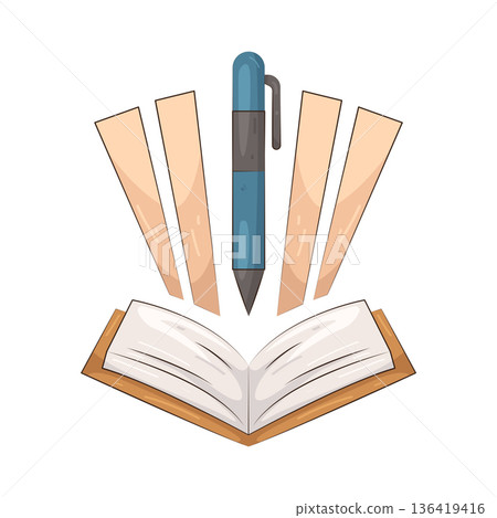 Illustration of open book and pen 136419416