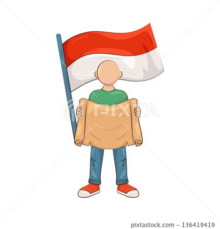 Illustration of person carrying the Indonesian flag and banner Illustration of person carrying the Indonesian flag and banner 136419419