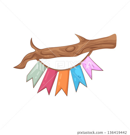 Illustration of branch with colorful party bunting Illustration of branch with colorful party bunting 136419442