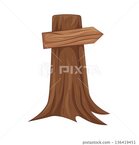 Illustration of wooden directional sign on a tree stump 136419451