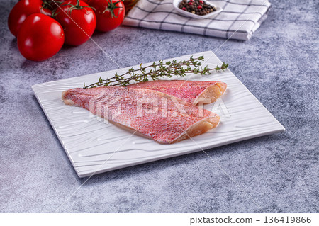 Raw red sea perch fillet Raw red sea perch fillet 136419866