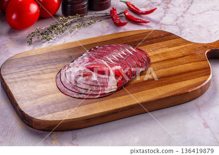 Italian sausage - affumicato crudo slices Italian sausage - affumicato crudo slices 136419879