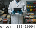 Visual contrast of food safety before and after HACCP implementation with engineer monitoring compliance using digital tablet in food production facility 136419994