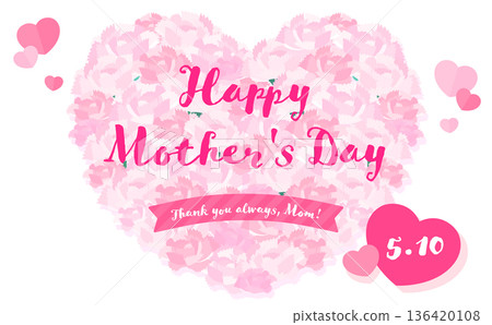 Mother's Day heart-shaped light pink carnation frame_no background_horizontal 136420108
