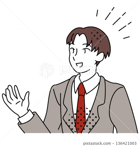 Illustration of a businessman raising his hand to speak 136421003