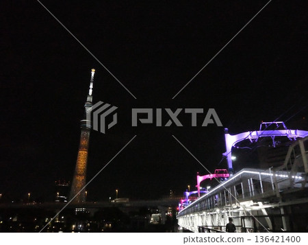 Illuminated Skytree and Tobu Railway Bridge 136421400
