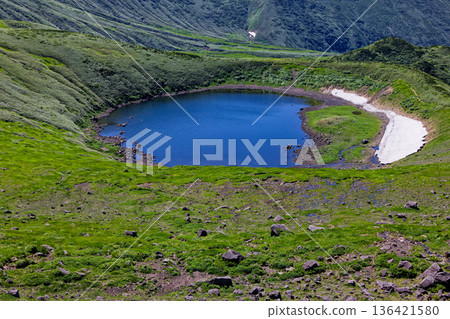 Lake Chokai seen from Mount Chokai and Mihama in summer 136421580