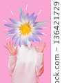 Wow. Flower as head. Human emotions, facial expression concept. 136421729