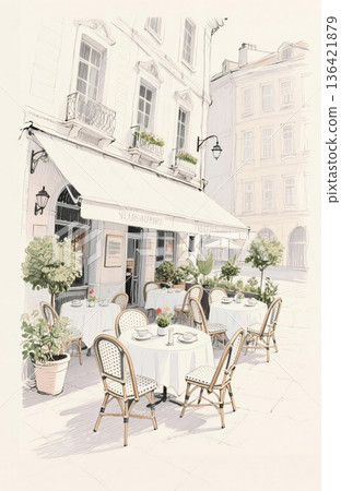 歐洲老式咖啡館露台草圖 136421879
