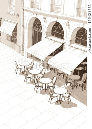 歐洲老式咖啡館露台草圖 136421881