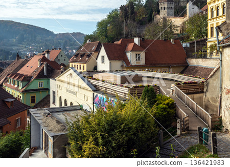 Clock Tower and Historic Gateway in Medieval Sighisoara Citadel Romania 136421983